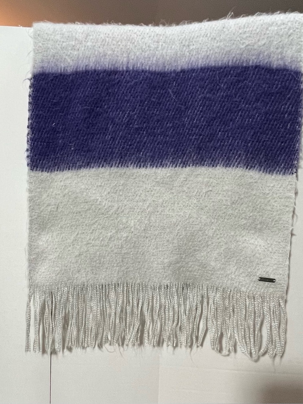 Cozy Two-Tone Purple and Gray Fringe Scarf